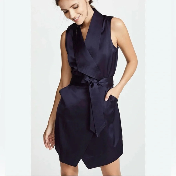 AYR perch wrap satin dress in deep marine 10 - Picture 14 of 16